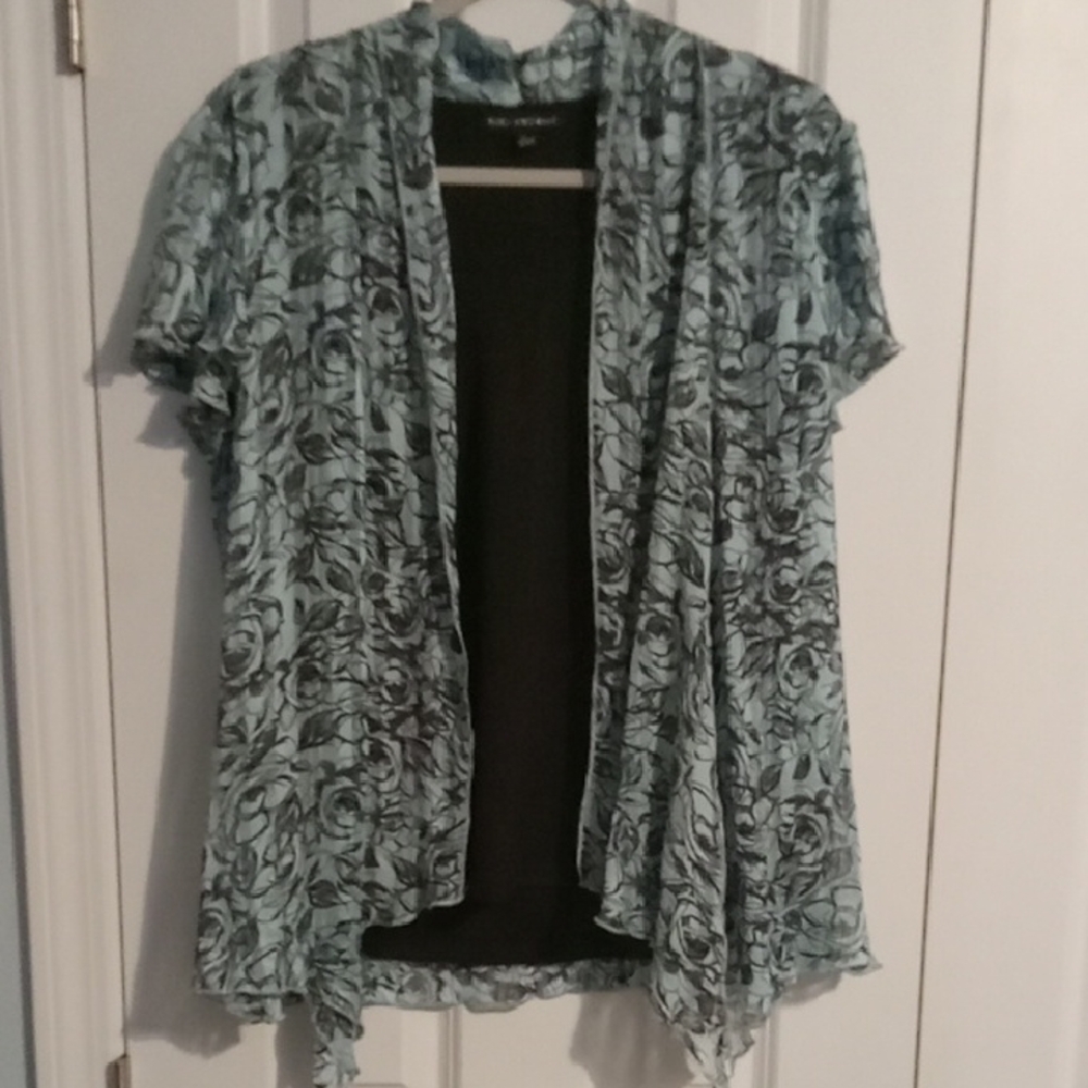 Sara Michelle Teal and Black Floral Blouse